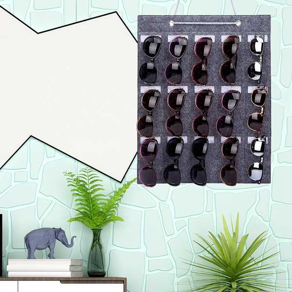Túi Đựng Mắt Kính 15 Ngăn Treo Tường Sắp Xếp Gọn Gàng Màu Xám
