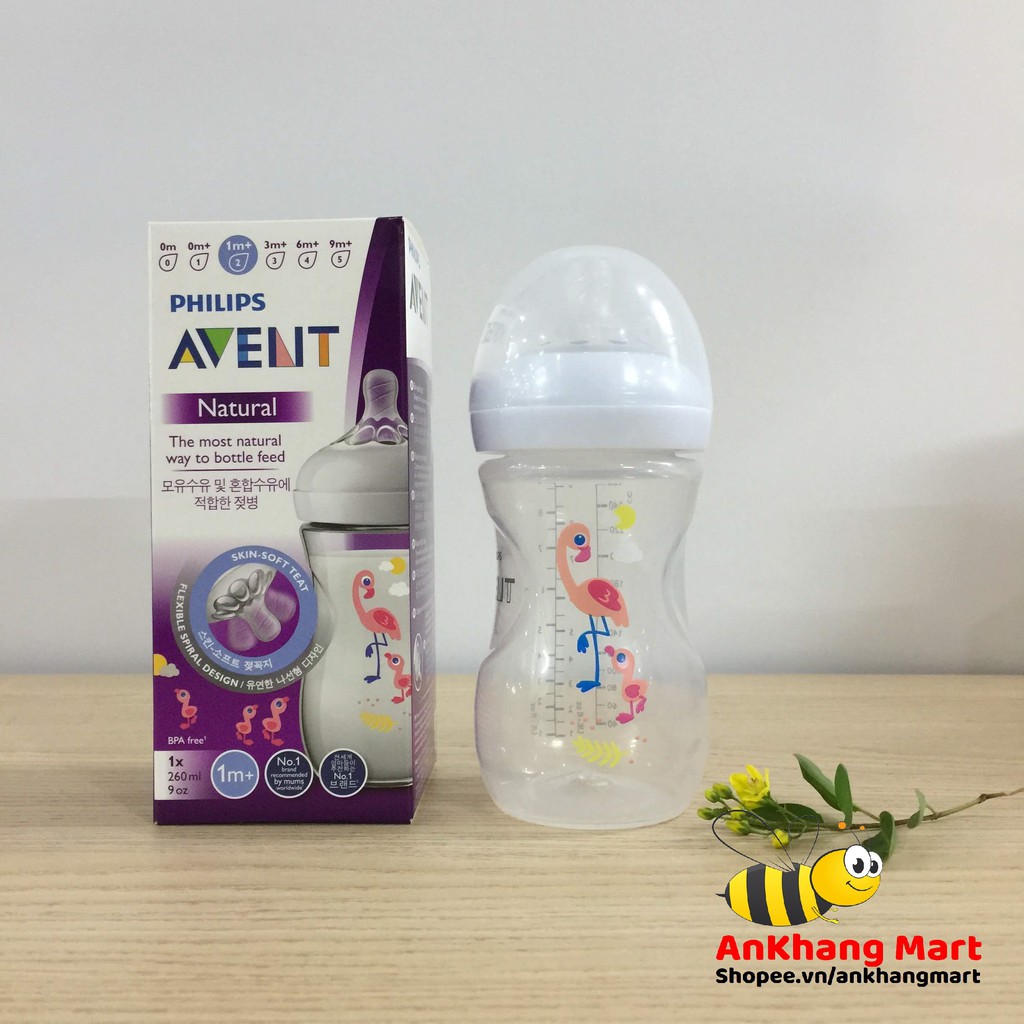 Bình sữa Avent Natural 260ml hoạ tiết