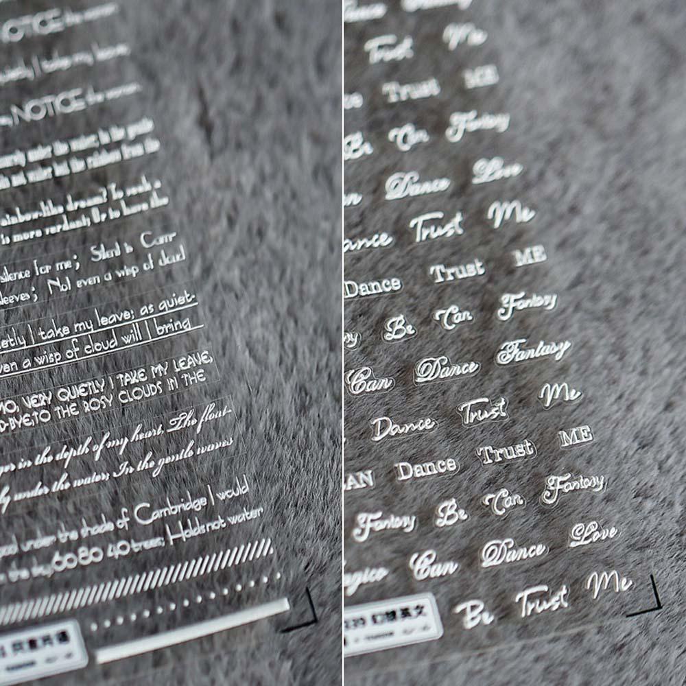 Miếng Dán Móng Tay Trong Suốt Siêu Mỏng Khắc Chữ Tiếng Anh 5D Độc Đáo