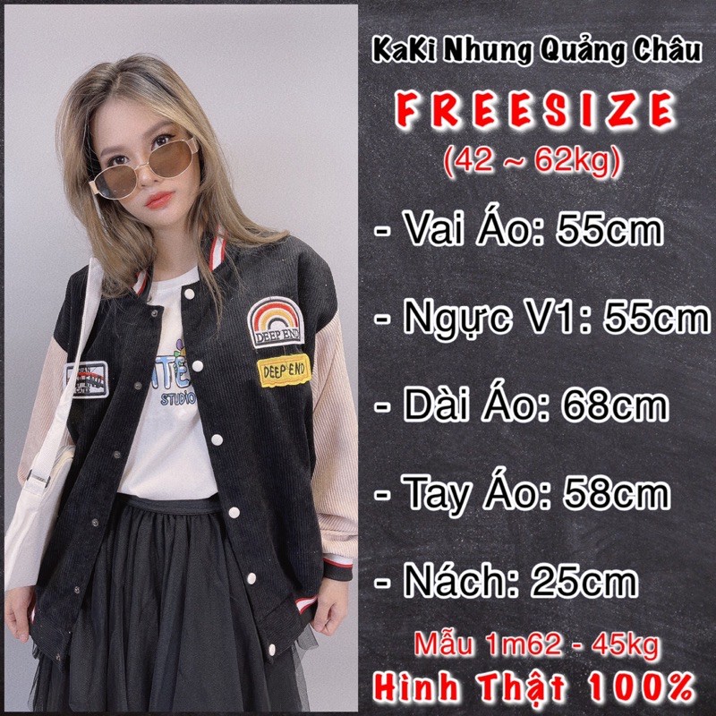 Áo Khoác Kaki Nhung Gân Hàng Quảng Châu Logo Thêu Nổi Bomber Jackets Kaki Form Rộng Unisex CẦU VÒNG - BB size 40-65kg