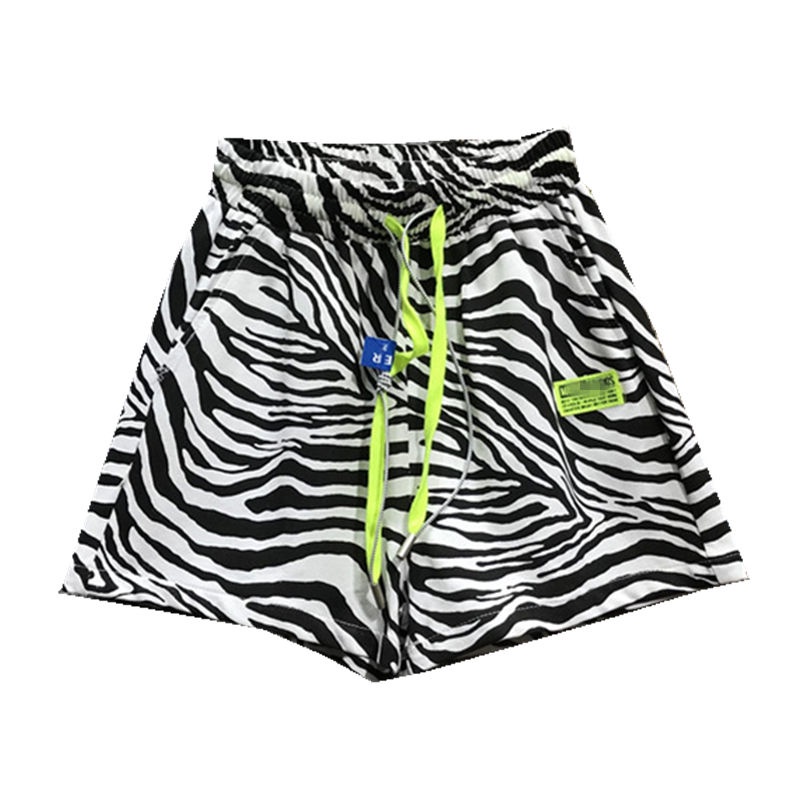 Jiashucheng Quần Short Chữ A Lưng Thun Dáng Rộng Họa Tiết Ngựa Vằn Cá Tính Cho Nữ