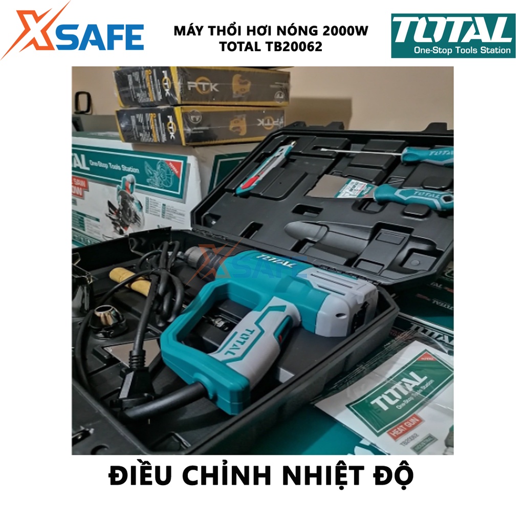 Máy thổi hơi nóng TOTAL TB20062, khò nhiệt cấm tay công suất 2000W, nhiệt độ 50-630°C, dùng uốn cong ống nhựa, nóng keo