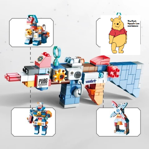 Đồ chơi mô hình súng đồ chơi lắp ráp duplo (xếp robot, xe cẩu, máy xúc,máy bay....) chính hãng Feel, 130 chi tiết
