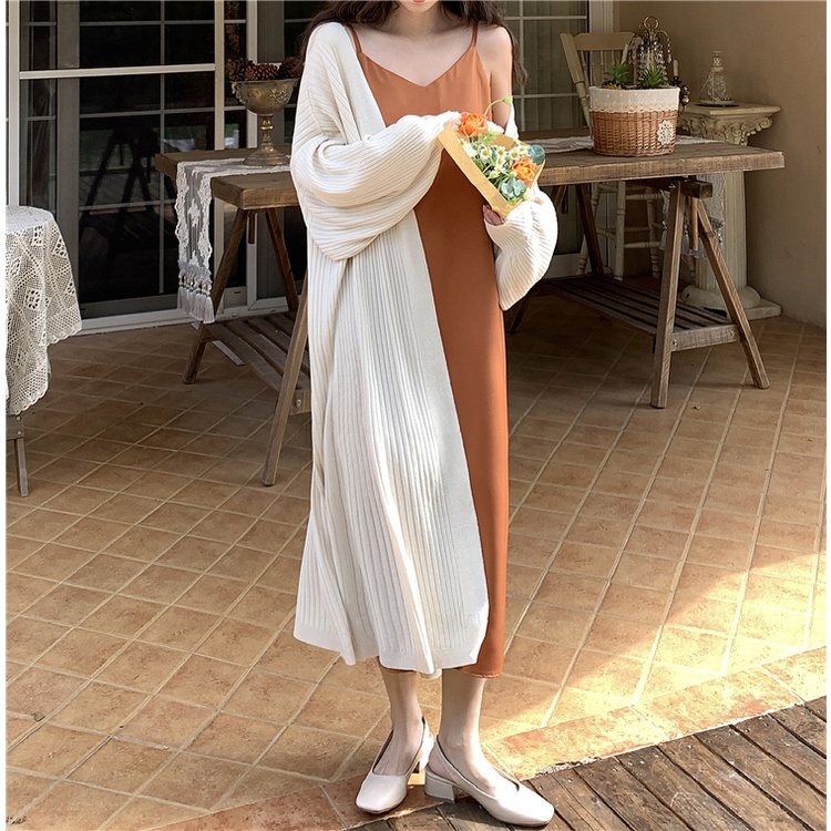 Áo khoác len đan nữ Dáng dài Dài tay Thu Đông Ulzzang Hàn Quốc Áo choàng len nữ Kiểu dáng Cardigan Thời trang