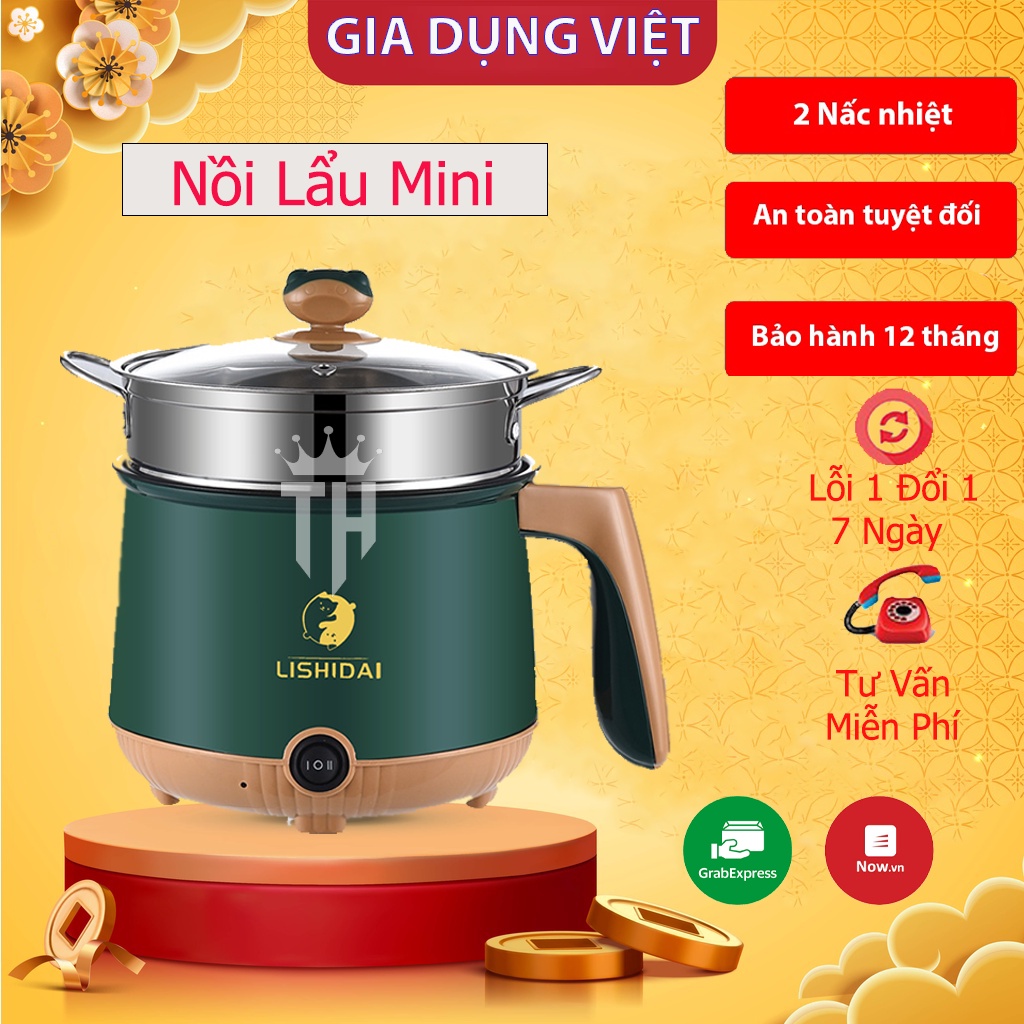 Nồi Lẩu Mini Lishidai Đa Năng Có 3 Lớp Cách Nhiệt,Vân Đá Chống Dính, Tặng Kèm Giá Hấp