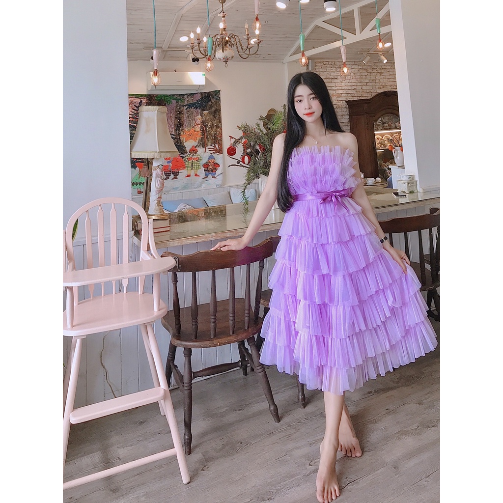 Đầm dạ hội lưới tầng xinh xắn, đầm dự tiệc lưới nhún sang chảnh Mã P4221