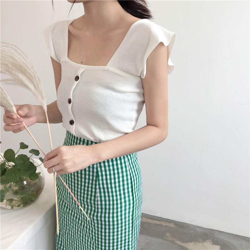 Áo kiểu SUXI hai dây màu trơn đơn giản