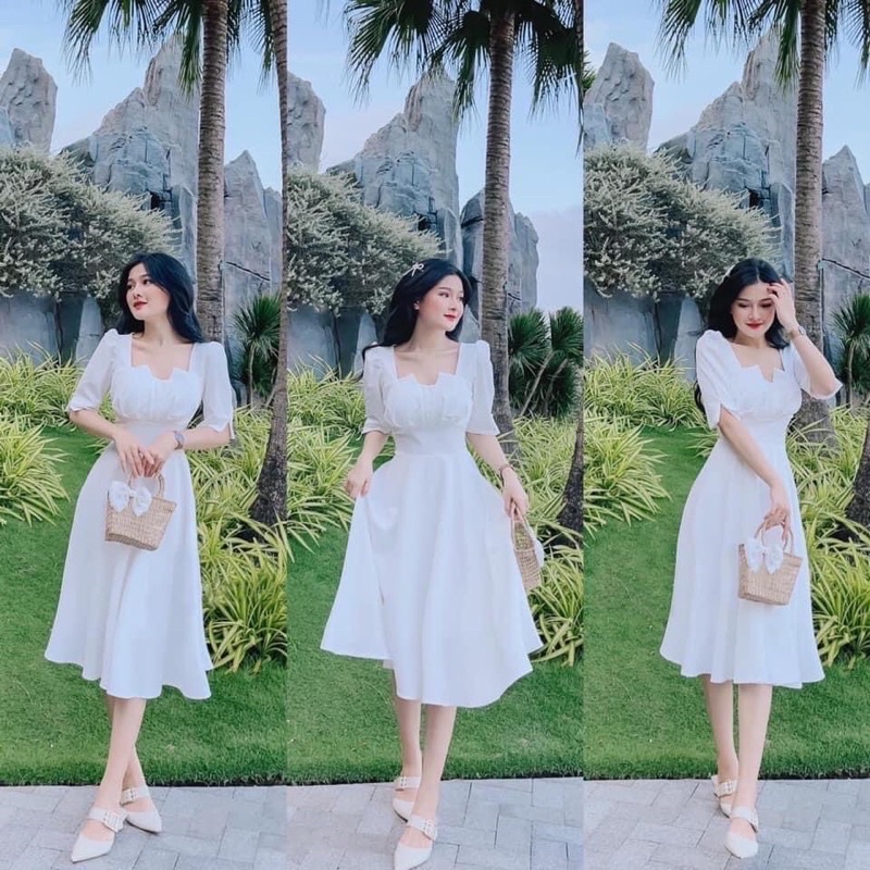 Đầm dự tiệc cổ vuông sang chãnh bigsize 50-90kg mẫu chụp thật 100%