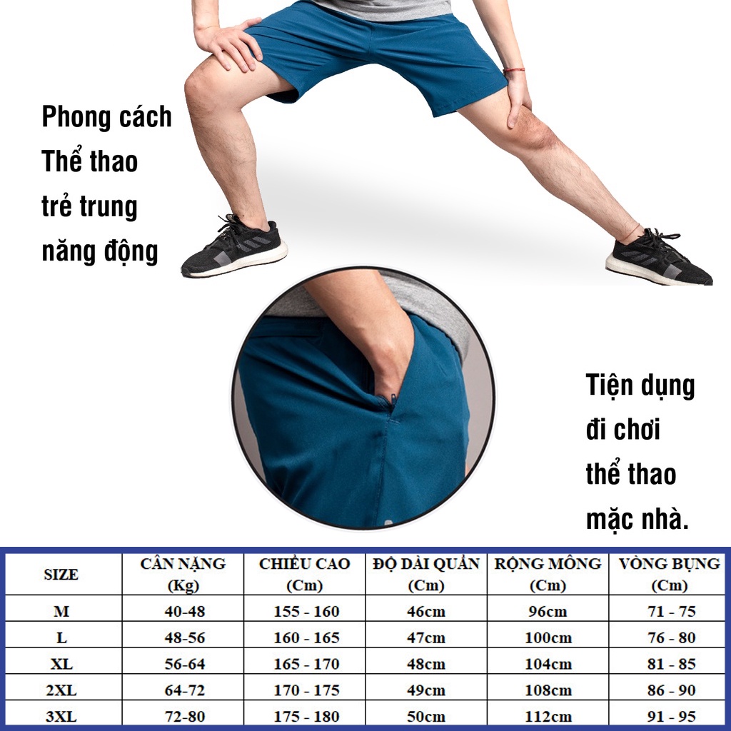 Quần Short Đùi Nam Vicenzo Vải Co Giãn Có Khóa Túi Kéo Đựng Ví Điện Thoại Tiện Lợi, Quần Đùi Sooc Thể Thao Nam Cao Cấp