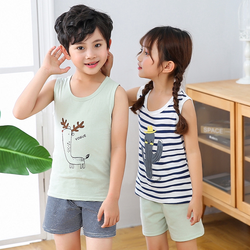 Set Áo Thun Sát Nách Và Quần Short Cotton Cho Bé