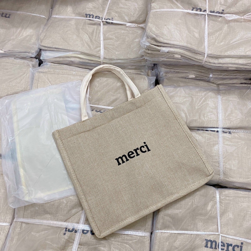 Túi Cói Loại 1 Size To Vintage, Túi Merci Đeo Vai, Đeo Chéo Đi Biển Màu Nâu Trơn