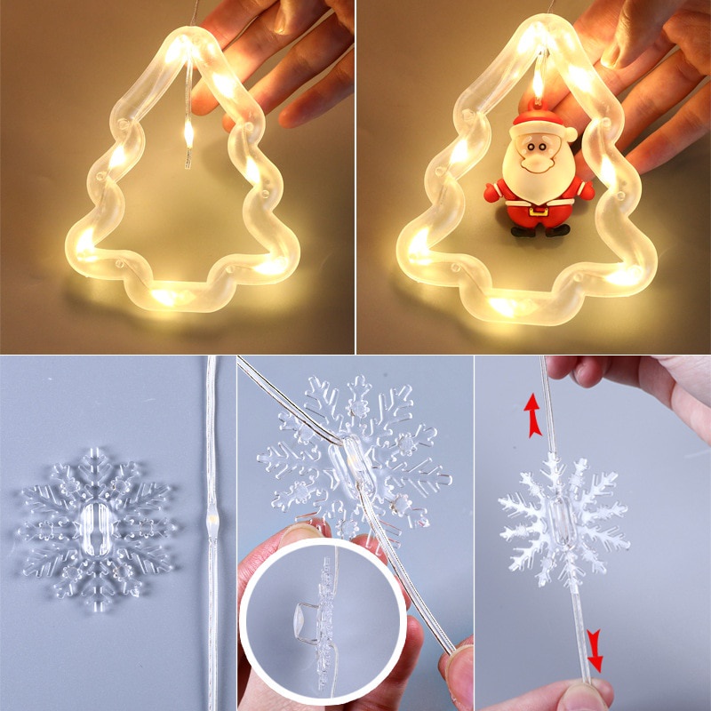 Dây Đèn LED Trang Trí Rèm Cửa Hình Vòng Hoa Giáng Sinh Chạy Pin USB