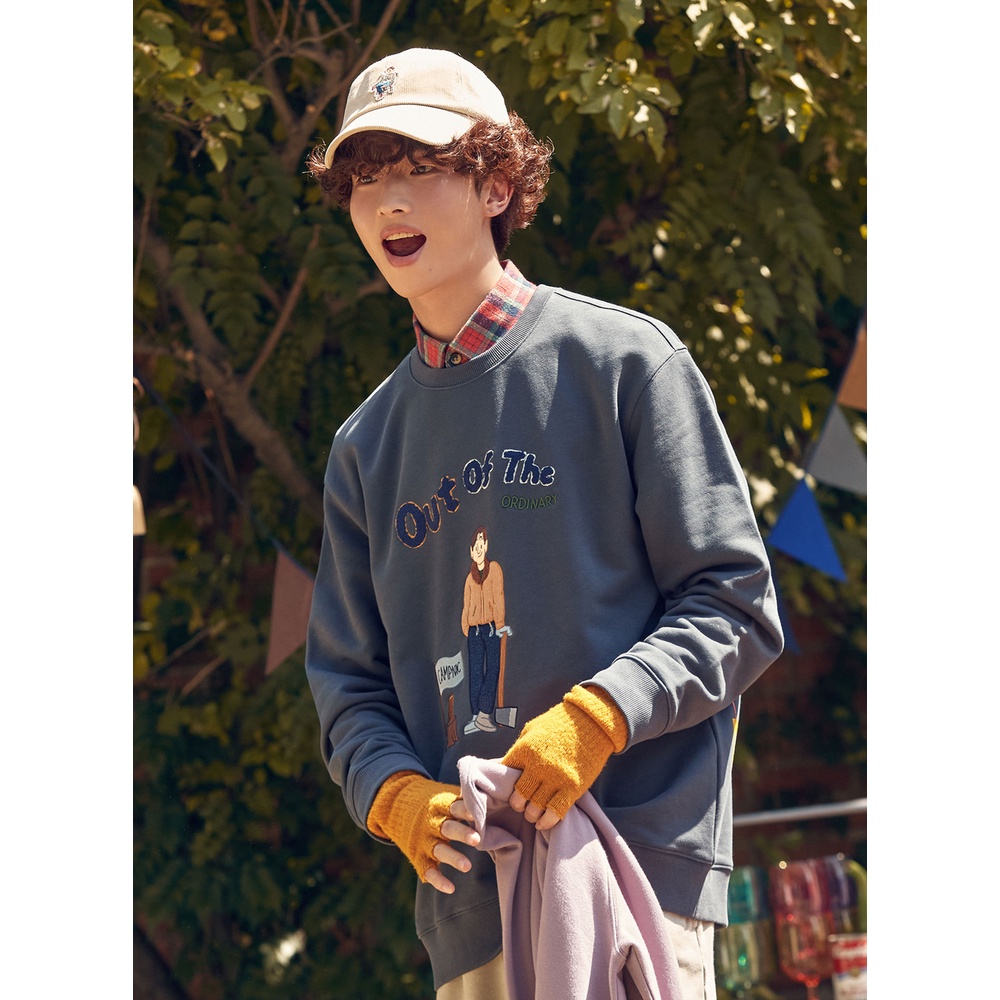 Áo sweater nỉ unisex tay dài cổ bo OLZEN Oliver in campnic Hàn Quốc - P:B