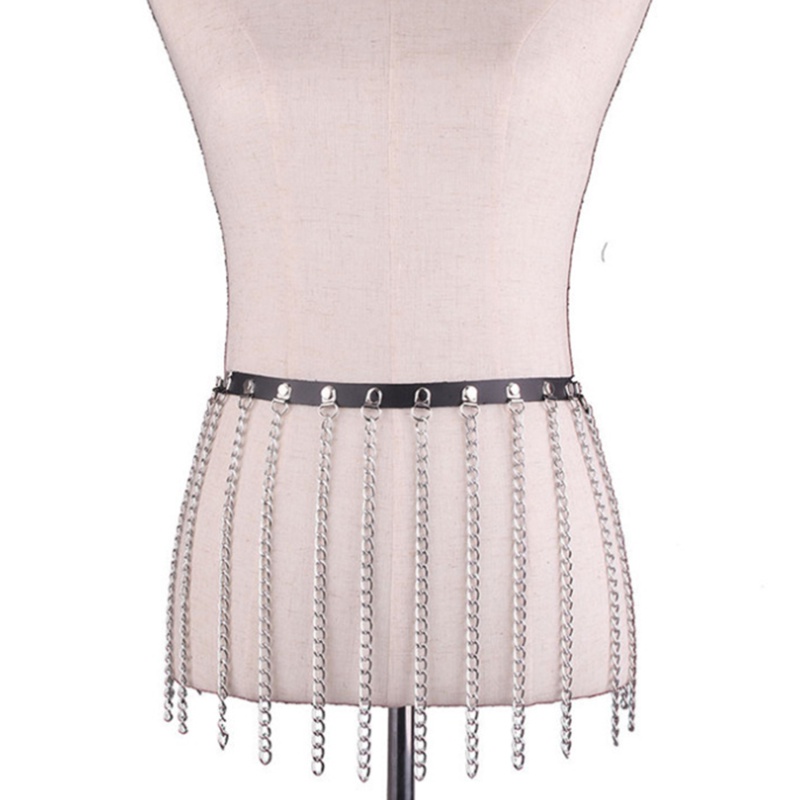 Dây Xích Đeo Hông Bằng Da PU Tua Rua Phong Cách Punk Quyến Rũ Dành Cho Nữ
