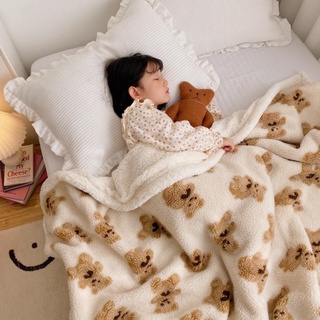 Chăn lông cừu trẻ em, văn phòng nhập khẩu kích thước 1m5x2m gấu teddy bear