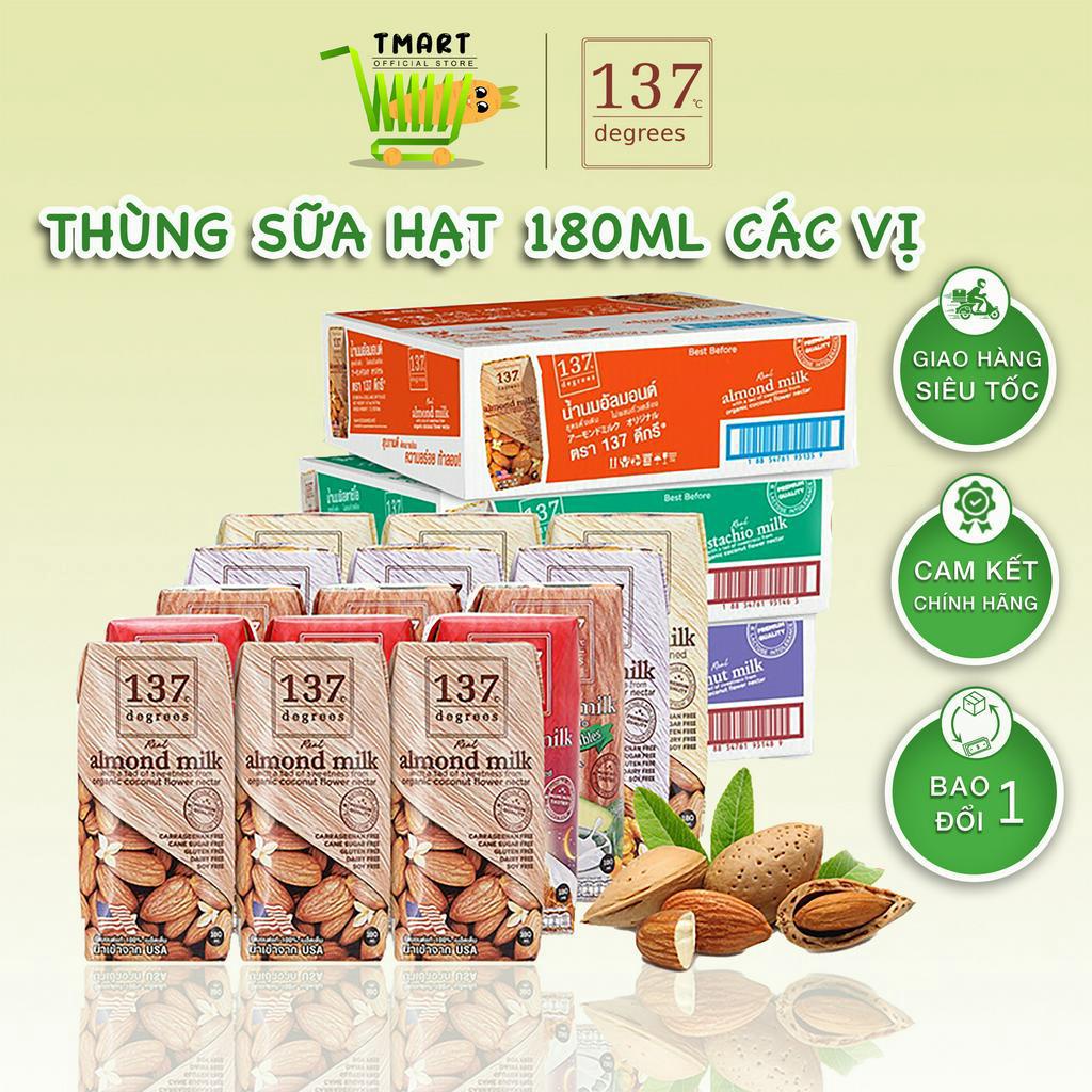 Thùng Sữa Hạt Nguyên Chất 137 Degrees Thái Lan 180ml x 36 Hộp