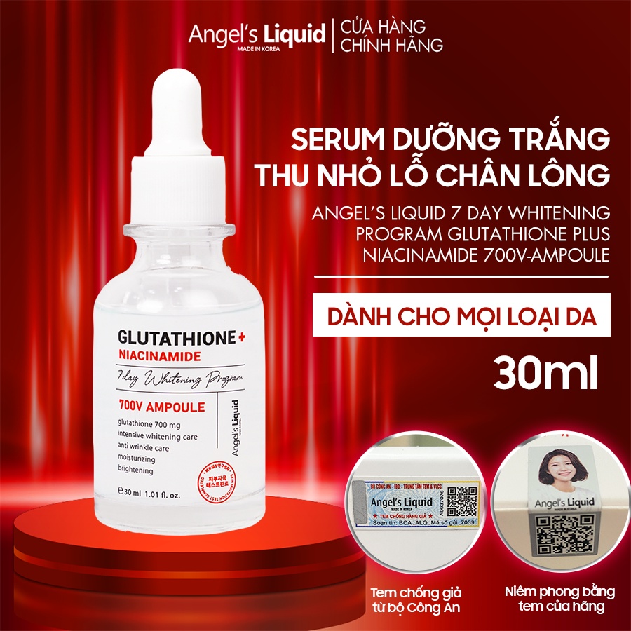 Serum Dưỡng Trắng Se Khít Lỗ Chân Lông Angel's Liquid Glutathione + 5% Niacinamide 7Day Whitening Ampoule 30ml