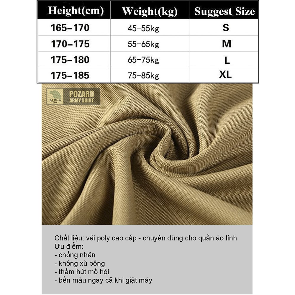 Áo thun lính quân đội cổ tròn vải poly dành cho nam VOZIK