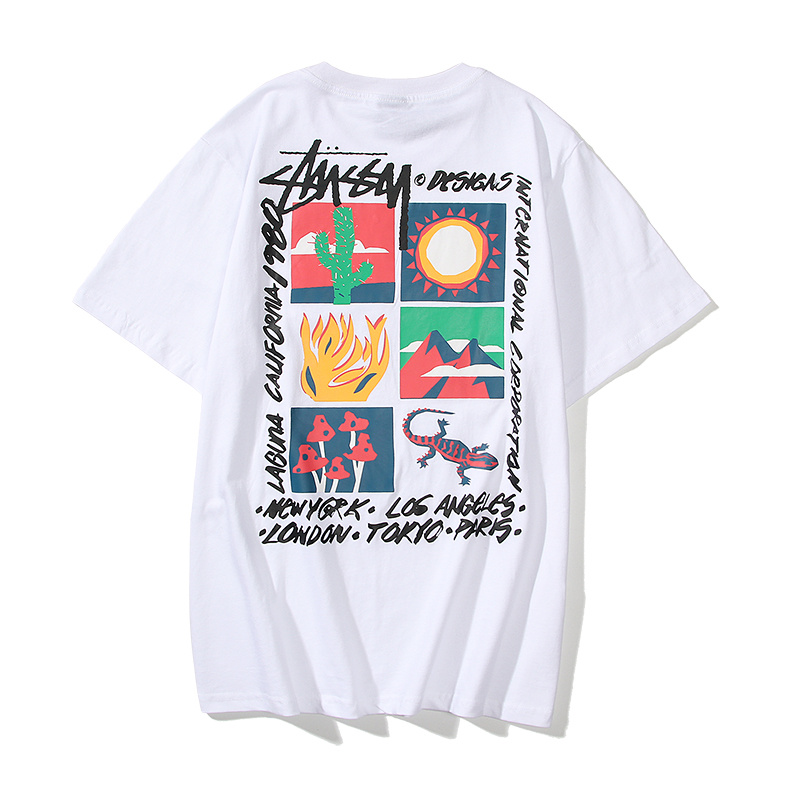 Stussy Fashion pure cotton pattern men's women's short-sleeved T-shirt couple tee unisex  6625#