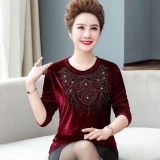 Áo nhung nữ trung niên thời trang kiểu dáng phối cổ sang trọng QCNP1422