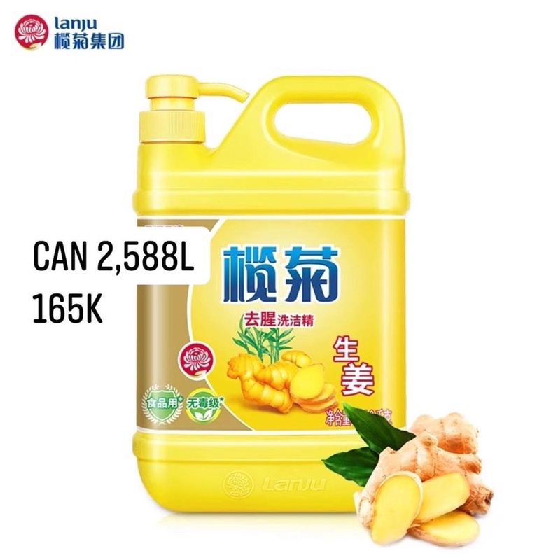 Nước Rửa Chén Gừng, Nước Rửa Bát Gừng Nội Địa Trung Can To Dung Tích 2,588L - Cáo Đeo Nơ