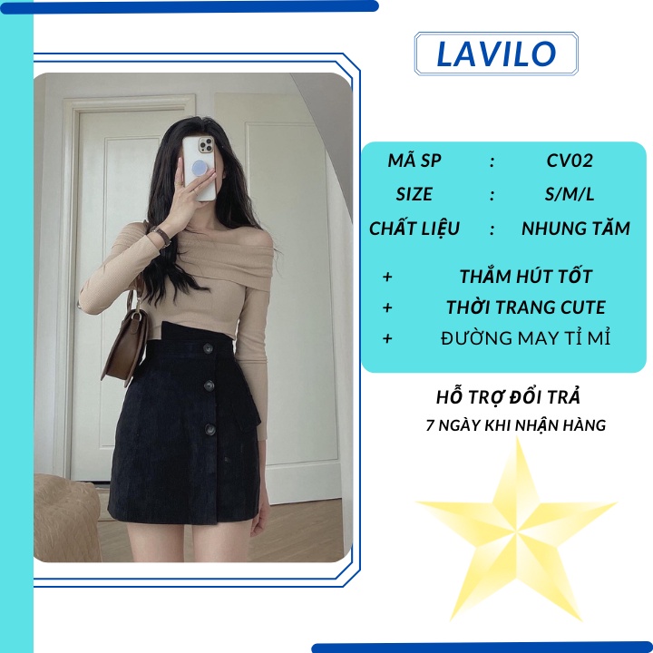 chân váy chữ a ngắn lưng cao công sở bigsize nhung tăm LAVILO CV02