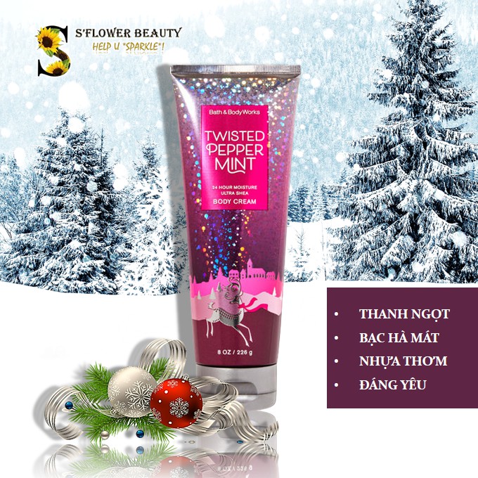 NOEL 2020  Kem Dưỡng Thể Lưu Hương Toàn Thân Bath &amp; Body Works - Twisted Peppermint | Winter Candy Apple | Vanilla Bean