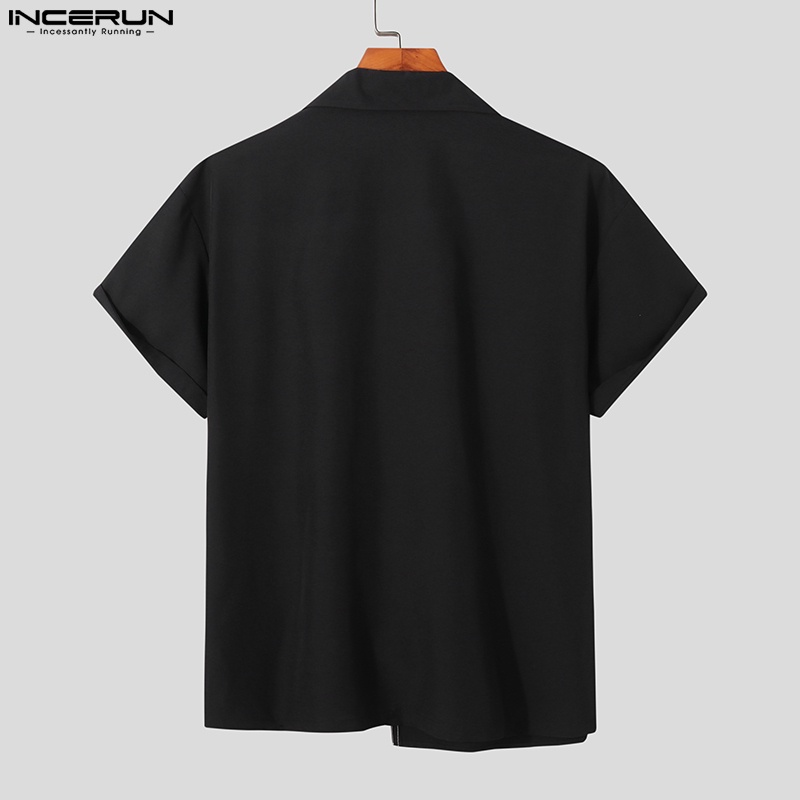 INCERUN Áo Sơ Mi Cổ Bẻ Tay Ngắn In Hoạ Tiết Đơn Giản Trẻ Trung Dành Cho Nam Giới