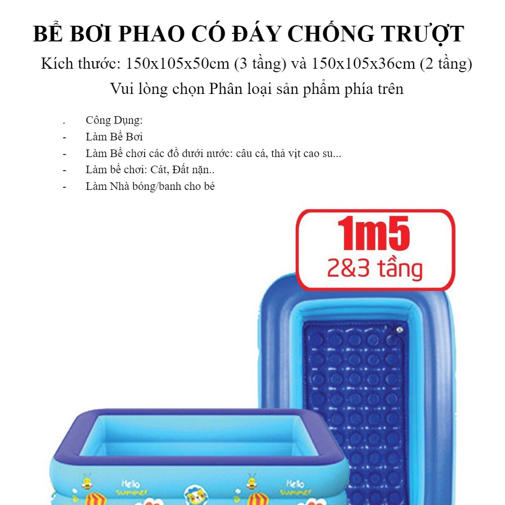 [Tặng vịt bơm hơi] Bể phao 1m50 màu Xanh loại dày có đáy chống trượt - Baby Toys