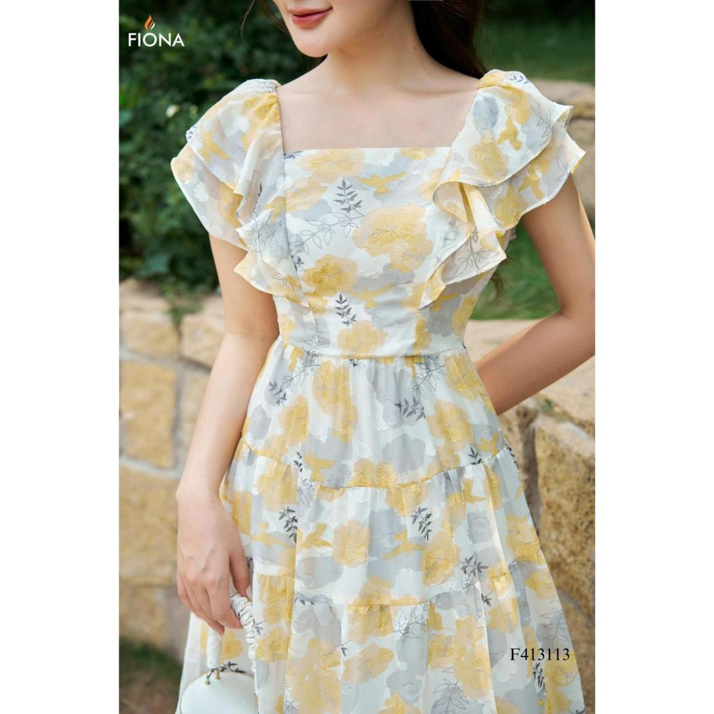 Đầm maxi thiết kế cao cấp FIONA váy đi biển nữ họa tiết hoa nhí cổ vuông bèo vai trẻ trung F413113