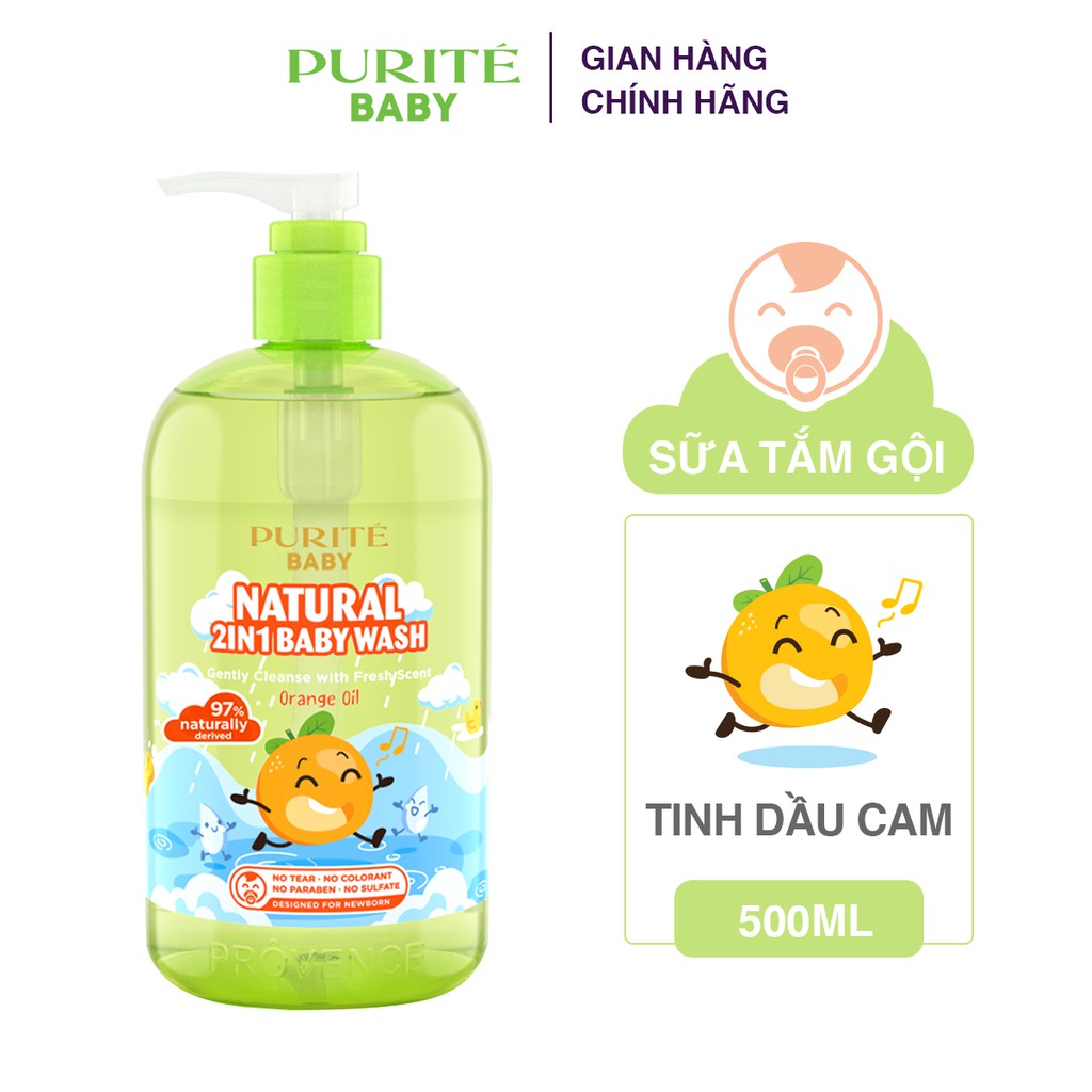 Sữa Tắm Gội Purité Baby Natural 2in1 Tinh Dầu Cam 500ml