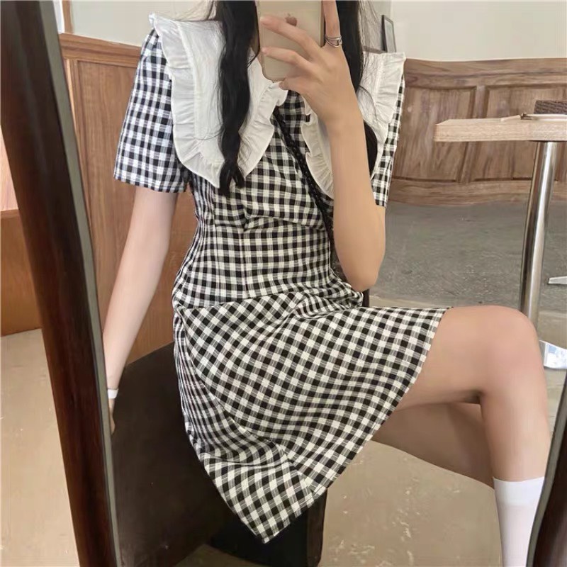 Đầm Caro Cổ Thuỷ Thủ Hàn Quốc - Kawaii Shop (Ảnh + Video thật)