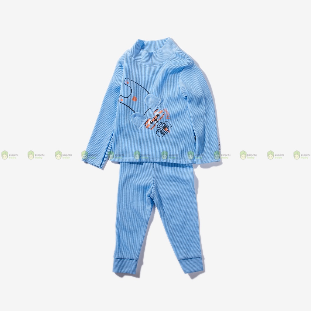 Bộ Dài Tay Bé Gái, Bé Trai KIMCHIBABY Vải Len Gân Cao Cổ Tai Thú 3D, Bộ Quần Áo Trẻ Em Thu Đông KWTD2201