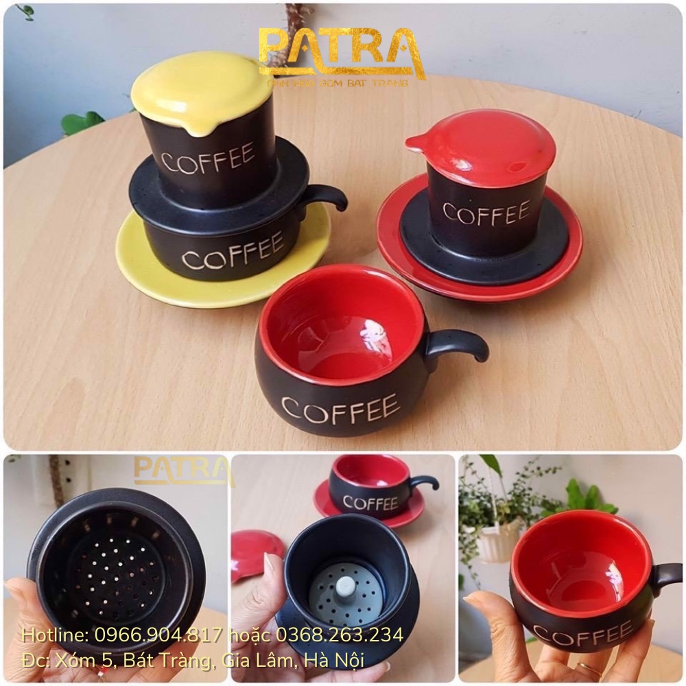 Bộ phin pha cà phê, tách uống cafe nhiều màu gốm Bát Tràng