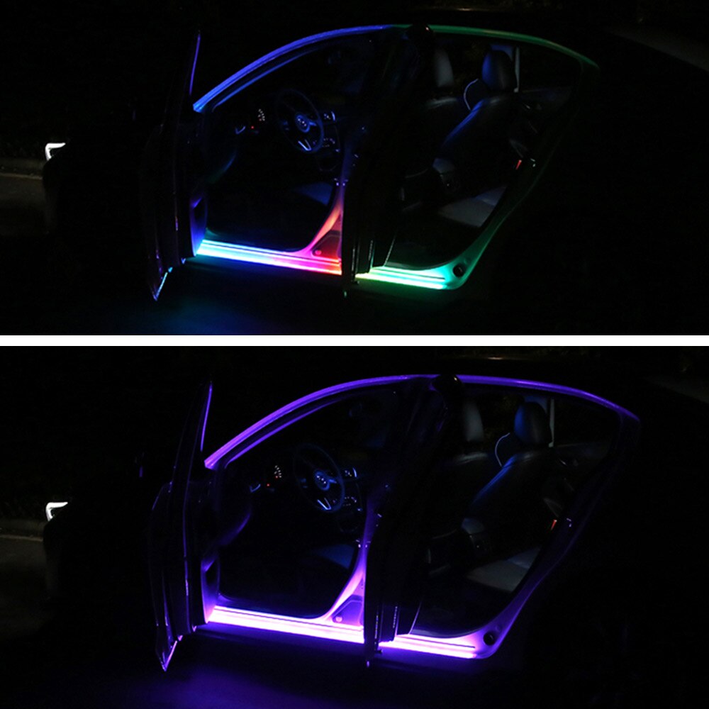 Đèn chiếu sáng cửa ô tô 12V Đèn LED ô tô Đèn cảnh báo cạnh cửa Đèn dải khí quyển Điều khiển từ xa RGB
