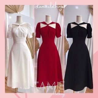 Đầm tiểu thư soắn ngực đi tiệc đen trắng đỏ bigsize kim ngân 50 đến 90kg(M/L/Xl/Xxl)(Đầm Bigsize Nữ)