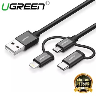 Cáp sạc 3 trong 1 Micro USB/ USB Type C/ Lightning dài 0,5m Ugreen 30783