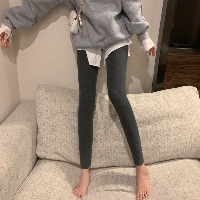 Porozi  Quần legging  lưng cao kẻ sọc chất liệu co giãn thoải mái 3 màu tùy chọn