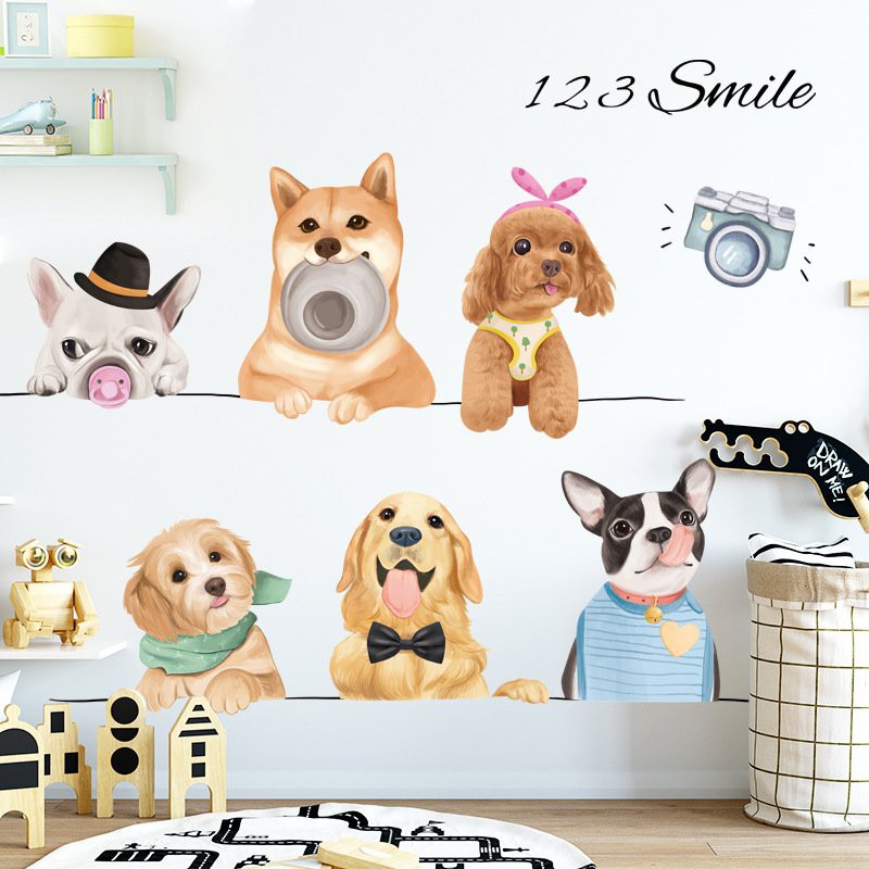 Decal dán tường những chú chó cưng mẫu bắc âu trang trí phòng khách, phòng ngủ