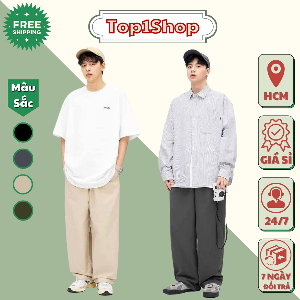 Quần Kaki Nam Baggy Ống Rộng Dáng Suông Basic Unisex