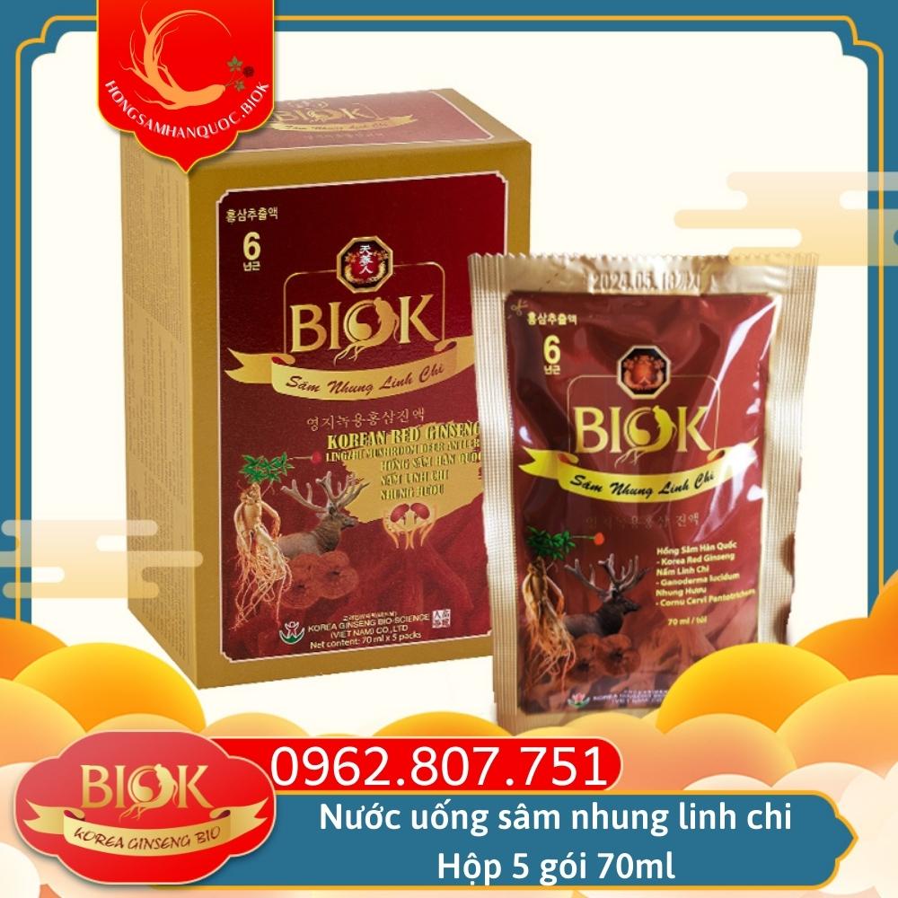 Nước uống Sâm Nhung Linh Chi chính hãng BIOK 5 gói 70ml, Tinh chất hồng sâm Hàn Quốc bồi bổ toàn diện sức khỏe sinh lý