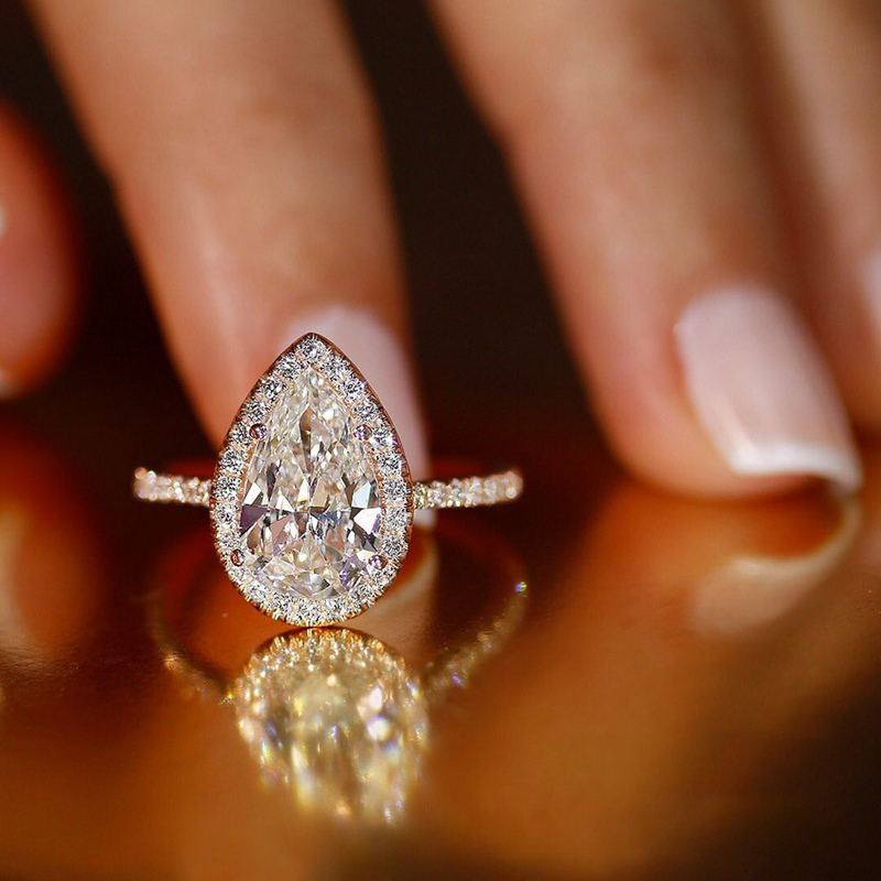 Nhẫn Mạ Vàng Trắng Đính Đá Zircon Hình Giọt Nước
