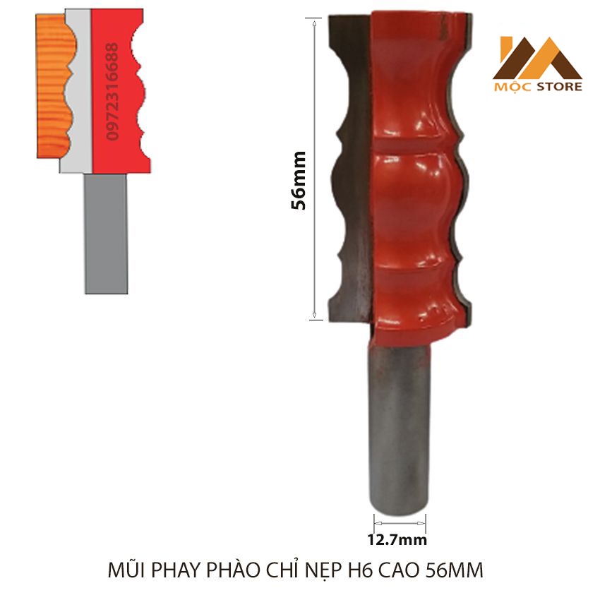 MŨI SOI GỖ - MŨI PHAY GỖ ĐÁNH CHỈ PHÀO NẸP H6 CAO 56MM CỐT 12.7MM - HÀNG VIỆT NAM CHẤT LƯỢNG CAO