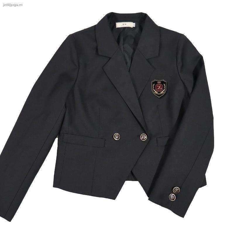 Áo khoác vest dáng ngắn màu đen thời trang xuân thu dành cho nữ sinh