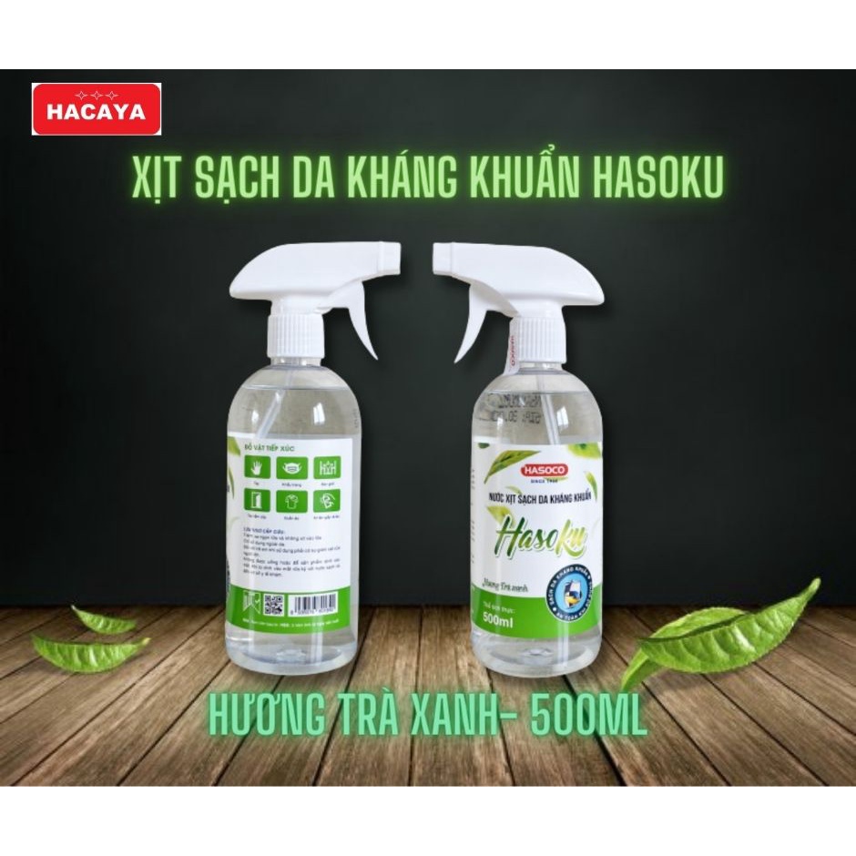 Nước rửa tay khô xịt sạch da kháng khuẩn trà xanh  Hasoku 500ml hasoco | BigBuy360 - bigbuy360.vn