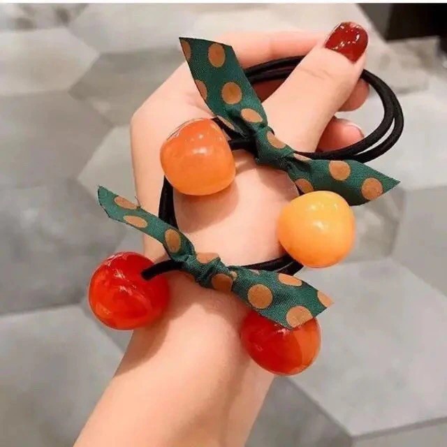 Dây Buộc Tóc Cao Su Trang Trí Hình Quả Anh Đào Thắt Nơ Phong Cách Nhật Hàn Dễ Thương Dành Cho Bạn Gái