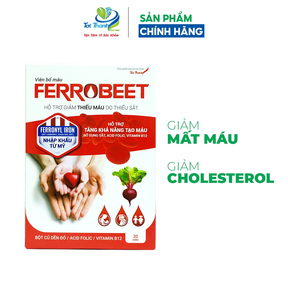 Viên bổ máu Ferrobeet Tất Thành Pharma bổ sung sắt, acid folic cho người thiếu máu 30 viên