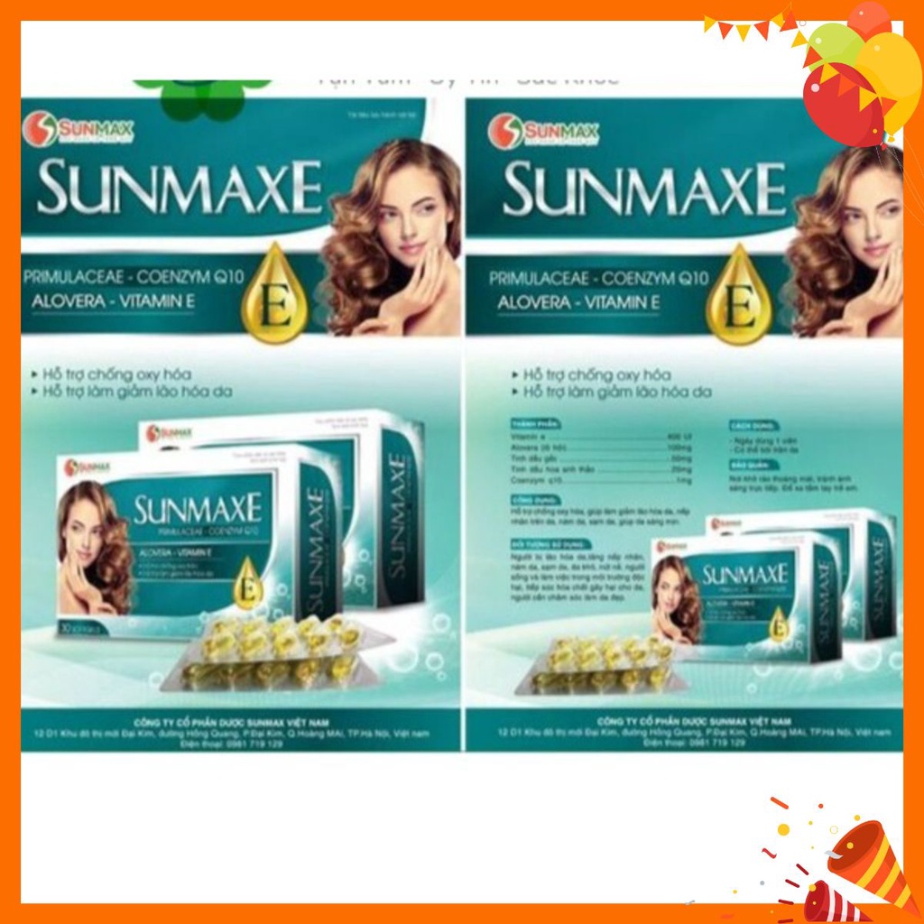 - Viên uống Trắng Da Bổ Sung Vitamin E Sunmax- Hộp 30 viên