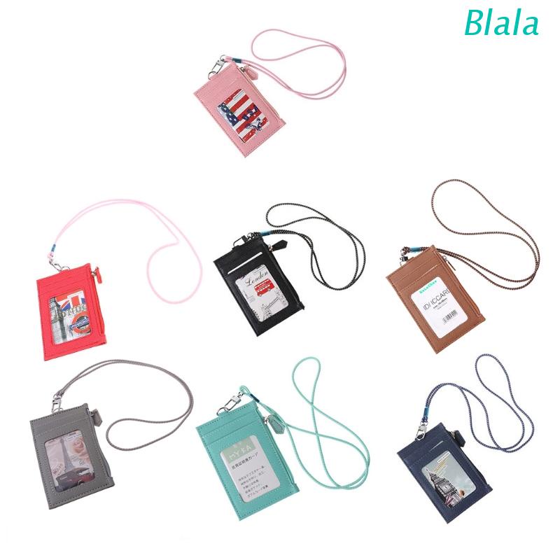 Ví da PU đựng thẻ ID kèm dây đeo cổ thời trang cho nam và nữ
