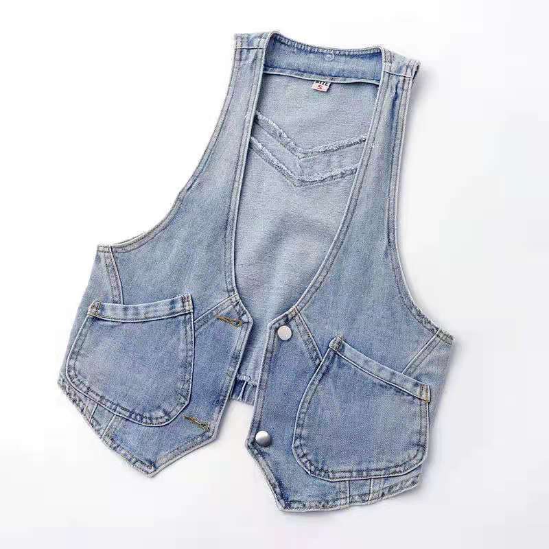 Áo Khoác Denim Không Tay Có Mũ Trùm Dáng Rộng Thời Trang Xuân Thu Dành Cho Nữ